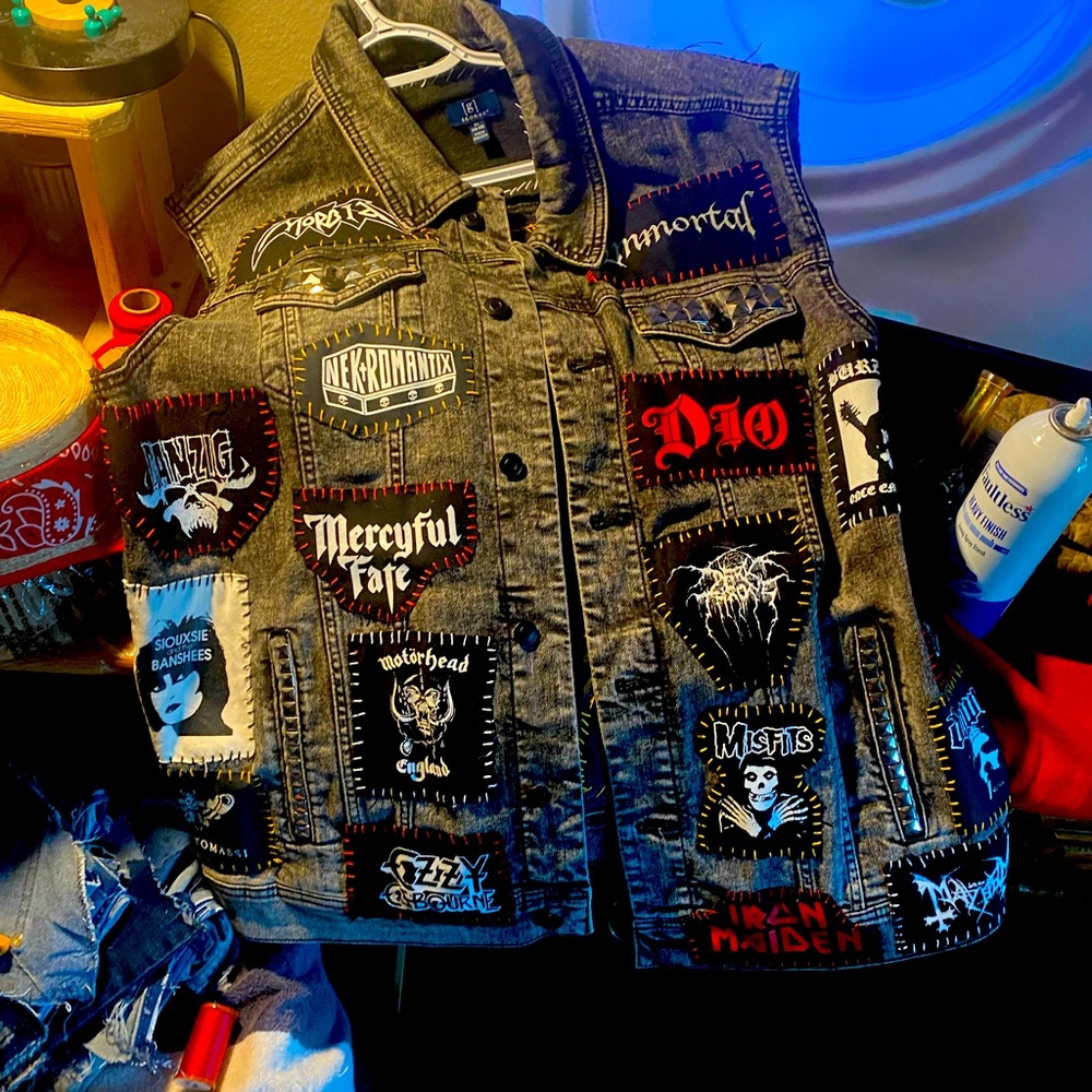 One of a kind battle jacket, handmade hand picked out patches